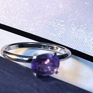Promise Ring Oval Prong Set Amethyst February Birthstone Sterling Espo Nv